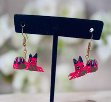 Load image into Gallery viewer, Hand-Made Pink Cat Alebrije Earrings in Small Palm Box