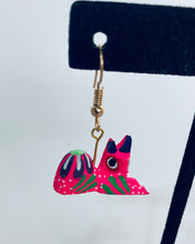 Load image into Gallery viewer, Hand-Made Pink Cat Alebrije Earrings in Small Palm Box