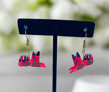 Load image into Gallery viewer, Hand-Made Pink Cat Alebrije Earrings in Small Palm Box