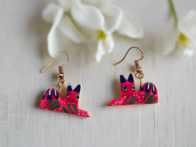 Load image into Gallery viewer, Hand-Made Pink Cat Alebrije Earrings in Small Palm Box
