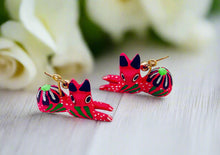 Load image into Gallery viewer, Hand-Made Pink Cat Alebrije Earrings in Small Palm Box