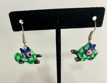 Load image into Gallery viewer, Hand-Made  Green Cat Alebrije Earrings in Small Palm Box