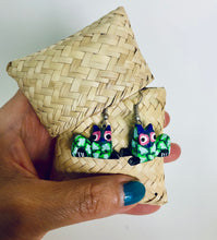 Load image into Gallery viewer, Hand-Made  Green Cat Alebrije Earrings in Small Palm Box
