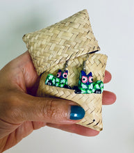 Load image into Gallery viewer, Hand-Made  Green Cat Alebrije Earrings in Small Palm Box
