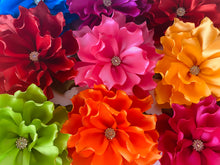 Load image into Gallery viewer, Hand-Made Mexican Ribbon Flower Hair Clip With Rhinestone Accent