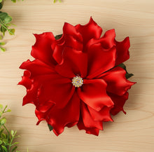 Load image into Gallery viewer, Hand-Made Mexican Ribbon Flower Hair Clip With Rhinestone Accent