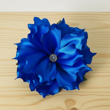Load image into Gallery viewer, Hand-Made Mexican Ribbon Flower Hair Clip With Rhinestone Accent