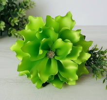 Load image into Gallery viewer, Hand-Made Mexican Ribbon Flower Hair Clip With Rhinestone Accent