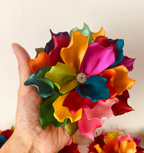 Load image into Gallery viewer, Hand-Made Mexican Ribbon Flower Hair Clip With Rhinestone Accent