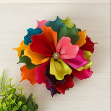 Load image into Gallery viewer, Hand-Made Mexican Ribbon Flower Hair Clip With Rhinestone Accent