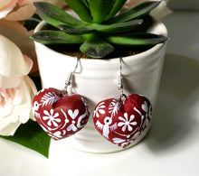 Load image into Gallery viewer, Beautiful Heart-Shaped Alebrije Earrings/Red/Otomi Design