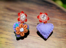 Load image into Gallery viewer, Hand-Made Mexican Huichol Sweetheart "Amorcito" Earrings