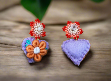 Load image into Gallery viewer, Hand-Made Mexican Huichol Sweetheart "Amorcito" Earrings