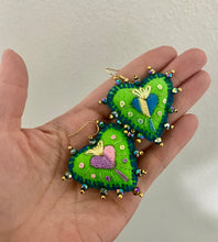 Load image into Gallery viewer, Hand-Made Embroidered Sacred Heart Earrings
