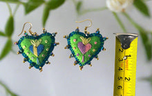 Load image into Gallery viewer, Hand-Made Embroidered Sacred Heart Earrings