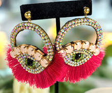 Load image into Gallery viewer, Beautiful Hand-Made Evil Eye Earrings with Rhinestones and Tassel