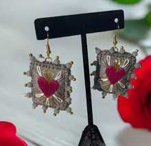 Load image into Gallery viewer, Beautiful Embroidered Sacred Heart Earrings Scapulary Milagro Style