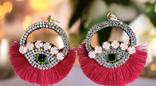 Load image into Gallery viewer, Beautiful Hand-Made Evil Eye Earrings with Rhinestones and Tassel