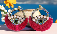 Load image into Gallery viewer, Beautiful Hand-Made Evil Eye Earrings with Rhinestones and Tassel