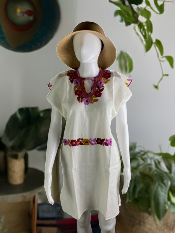 knee length dresses for ladies Mexican Embroidered Tunic Mini Dress
