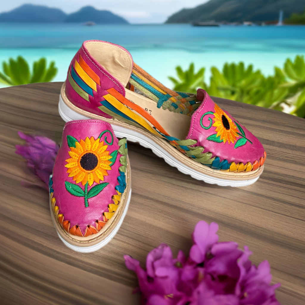 Colorful Huarache Sandals with Sunflower Design