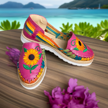 Load image into Gallery viewer, Colorful Huarache Sandals with Sunflower Design