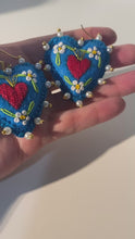 Load and play video in Gallery viewer, Hand-Made Embroidered Sacred Heart Earrings