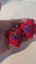 Load and play video in Gallery viewer, Hand-Made Embroidered Sacred Heart Earrings