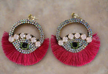 Load image into Gallery viewer, Beautiful Hand-Made Evil Eye Earrings with Rhinestones and Tassel