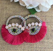 Load image into Gallery viewer, Beautiful Hand-Made Evil Eye Earrings with Rhinestones and Tassel