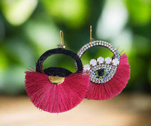 Load image into Gallery viewer, Beautiful Hand-Made Evil Eye Earrings with Rhinestones and Tassel