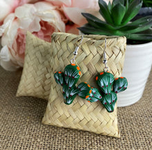 Load image into Gallery viewer, Hand-Made Alebrije Cactus "Nopalitos" Earrings in Small Palm Box