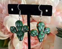 Load image into Gallery viewer, Hand-Made Alebrije Cactus "Nopalitos" Earrings in Small Palm Box
