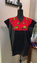 Load image into Gallery viewer, Beautiful Black Mexican Embroidered Blouse (M)