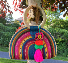 Load image into Gallery viewer, Straw Bag / Quesadilla Style Palm Handbag with Pom-Poms embellishments