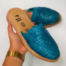 Load image into Gallery viewer, Leather/Blue Huarache Sandals