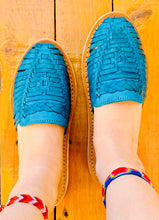 Load image into Gallery viewer, Leather/Blue Huarache Sandals