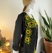 Load image into Gallery viewer, Embroidered Mexican Tunic/Dress with Sunflowers Design (Size L)
