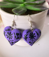 Load image into Gallery viewer, Beautiful Heart-Shaped Alebrije Earrings/Purple/Otomi Design
