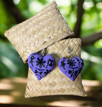 Load image into Gallery viewer, Beautiful Heart-Shaped Alebrije Earrings/Purple/Otomi Design
