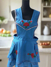 Load image into Gallery viewer, Artisanal Embroidered Apron - Azure XL
