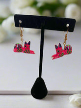 Load image into Gallery viewer, Hand-Made  Pink Cat Alebrije Earrings in Small Palm Box
