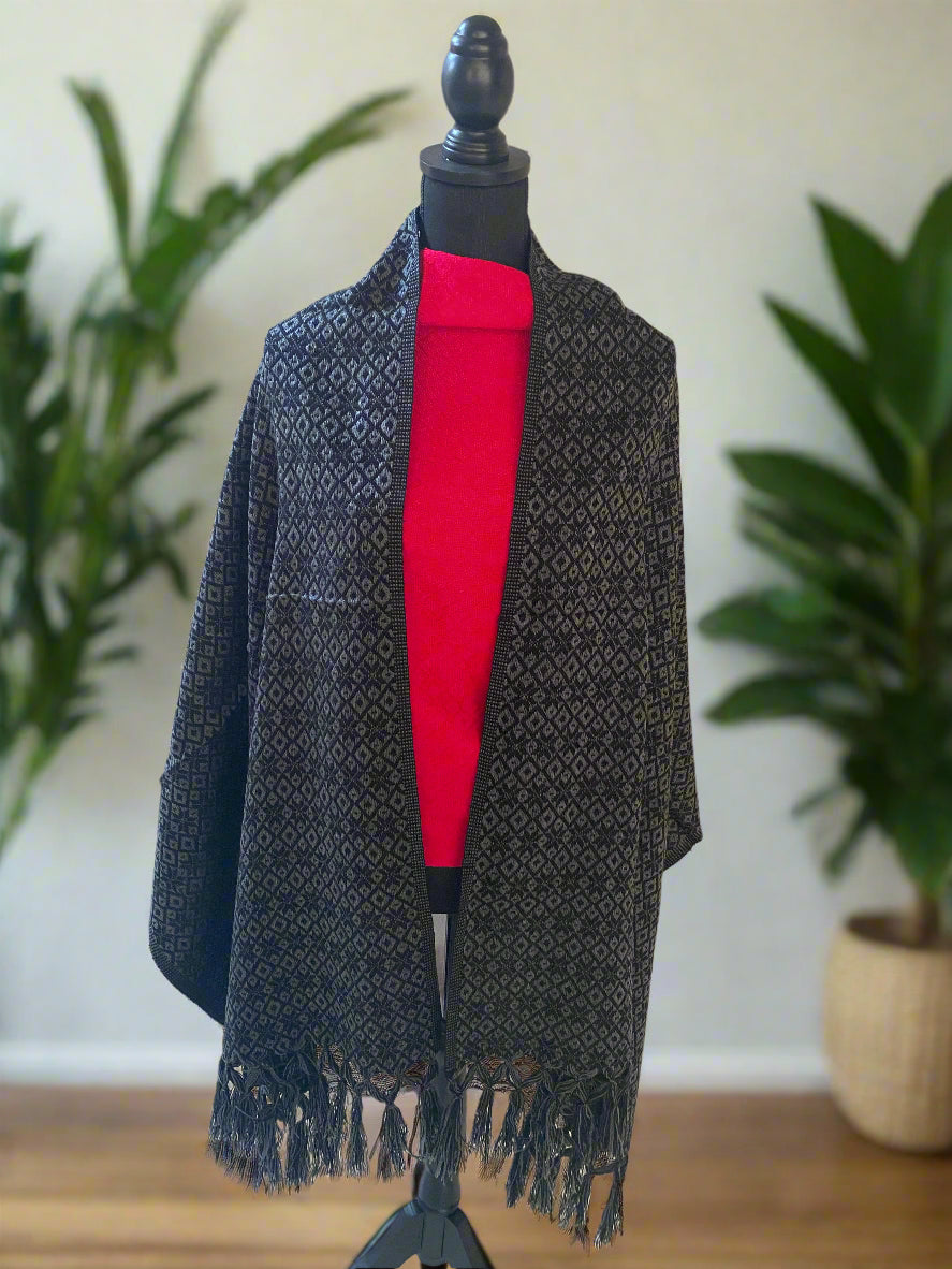 Mexican Rebozo/Shawl - Black/Gray