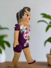 Load image into Gallery viewer, Doll wearing a purple leotard with floral design on a white background
