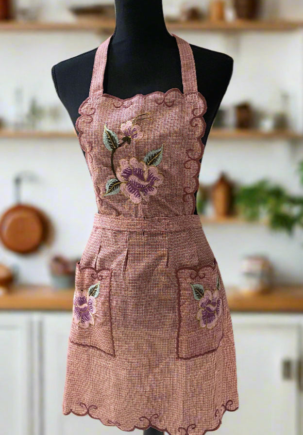 Beatiful Artisanal Apron with Delicate Embroidery (S/M) - Mauve