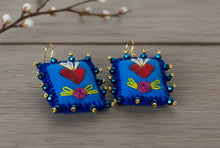 Load image into Gallery viewer, Beautiful Embroidered Sacred Heart Earrings Scapulary Milagro Style
