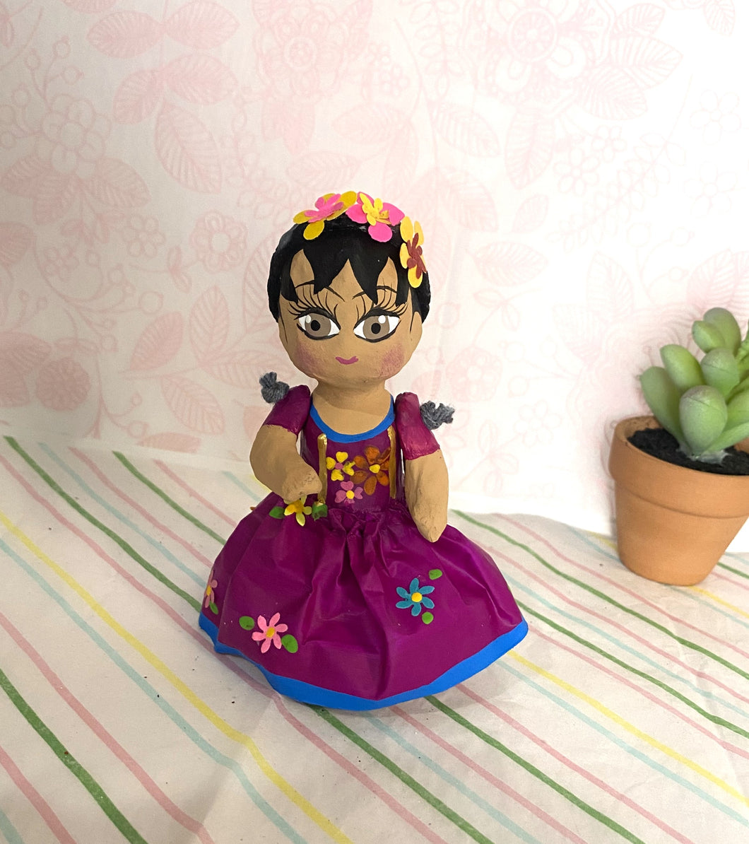 Hand-Made Baby Frida Doll - Purple Dress