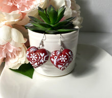 Load image into Gallery viewer, Beautiful Heart-Shaped Alebrije Earrings/Red/Otomi Design
