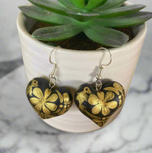 Load image into Gallery viewer, Beautiful Heart-Shaped Alebrije Earrings/Gold/Otomi Design
