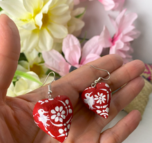 Load image into Gallery viewer, Beautiful Heart-Shaped Alebrije Earrings/Red/Otomi Design
